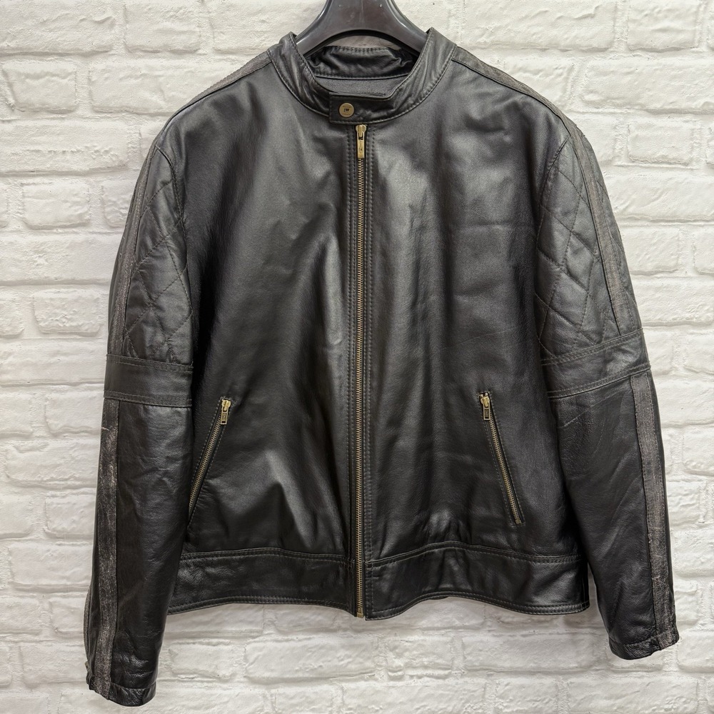 Wilsons Leather Moto Jacket Men 2X Motorcycle Biker Quilted Black Multi Zip Coat